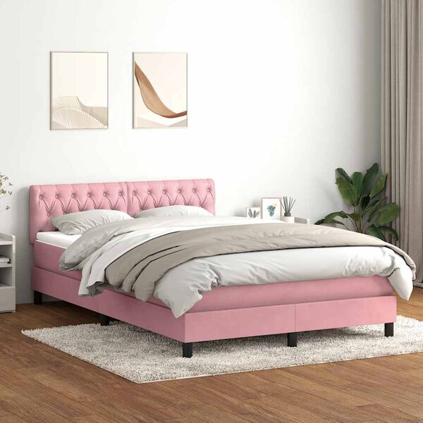 vidaXL Sommier &agrave; lattes de lit avec matelas et LED rose 140x220 cm velours