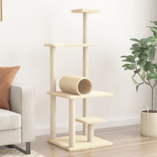 vidaXL Arbre &agrave; chat avec griffoirs en sisal cr&egrave;me 136 cm