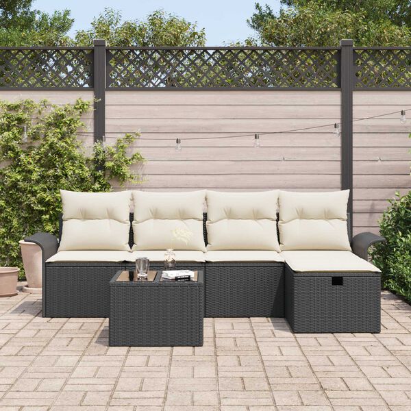 vidaXL Ensemble de canap&eacute; de jardin avec coussin 6 pcs Noir Poly rotin