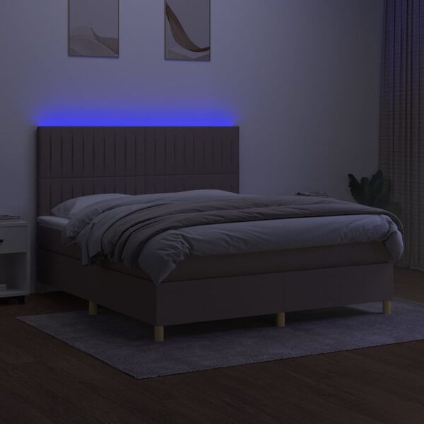 vidaXL Sommier &agrave; lattes de lit et matelas et LED Taupe 160x200cm Tissu
