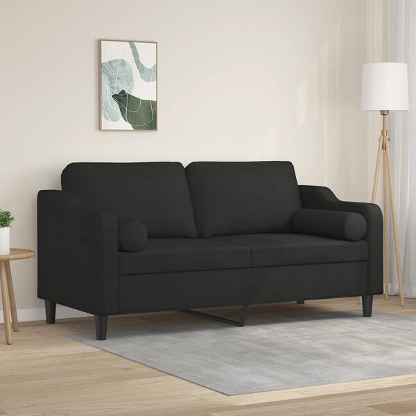 vidaXL Canap&eacute; 2 places avec oreillers d&eacute;coratifs noir 140 cm tissu
