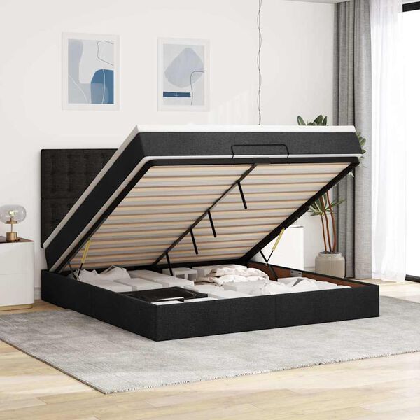 VidaXL Cadre de lit ottoman avec matelas noir 160x200 cm tissu