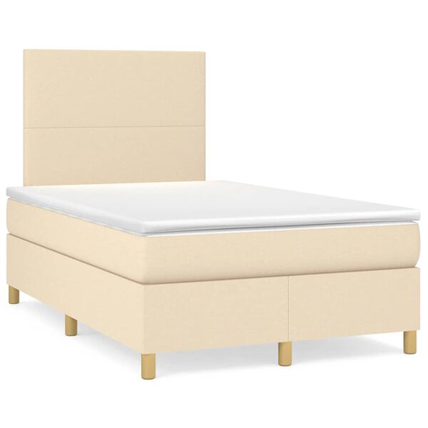 vidaXL Sommier &agrave; lattes de lit avec matelas cr&egrave;me 120x190 cm tissu
