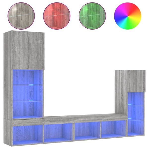 vidaXL Unit&eacute;s murales TV avec LED 4 pcs gris sonoma bois d'ing&eacute;nierie