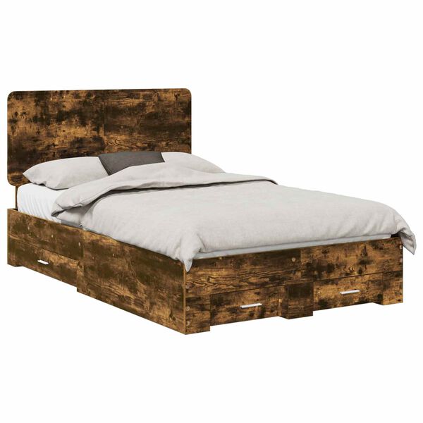 vidaXL Cadre de lit Ch&ecirc;ne fum&eacute; 135 x 190 cm Bois d'ing&eacute;nierie