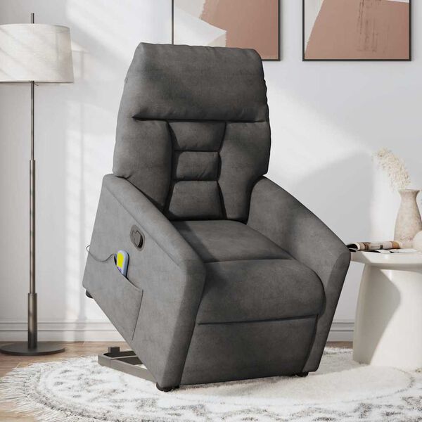 vidaXL Fauteuil inclinable de massage gris fonc&eacute; tissu microfibre