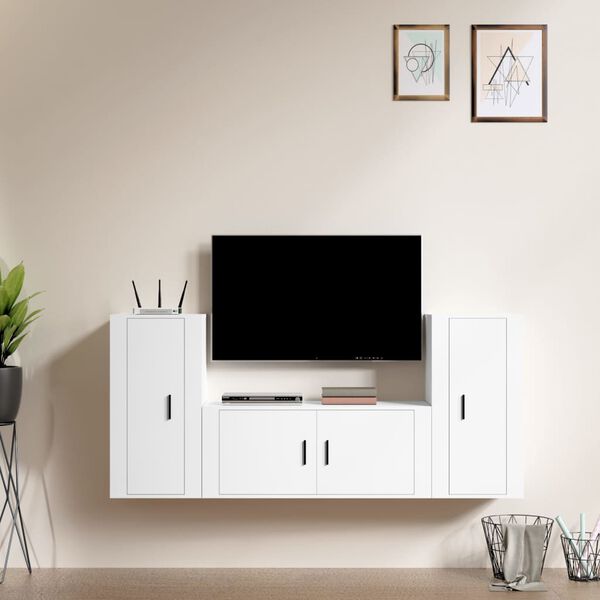 vidaXL Ensemble de meubles TV 3 pcs Blanc Bois d'ingénierie