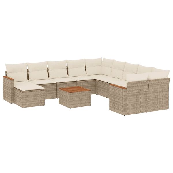vidaXL Salon de jardin avec coussins 12 pcs beige r&eacute;sine tress&eacute;e