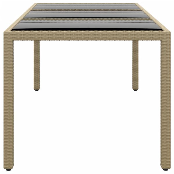 vidaXL Table de jardin 190x90x75 cm Verre trempé/résine tressée Beige