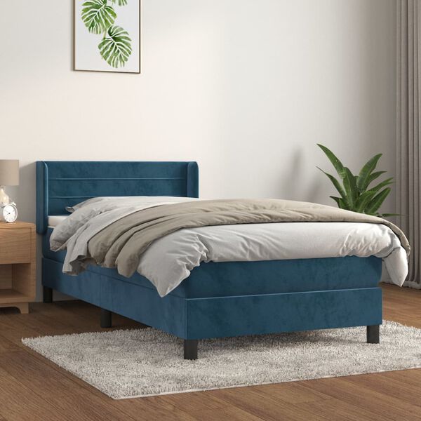 vidaXL Sommier &agrave; lattes de lit avec matelas Bleu fonc&eacute; 90x200 cm