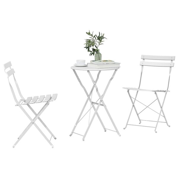 vidaXL Ensemble bistro pliant 3 pcs Blanc Acier