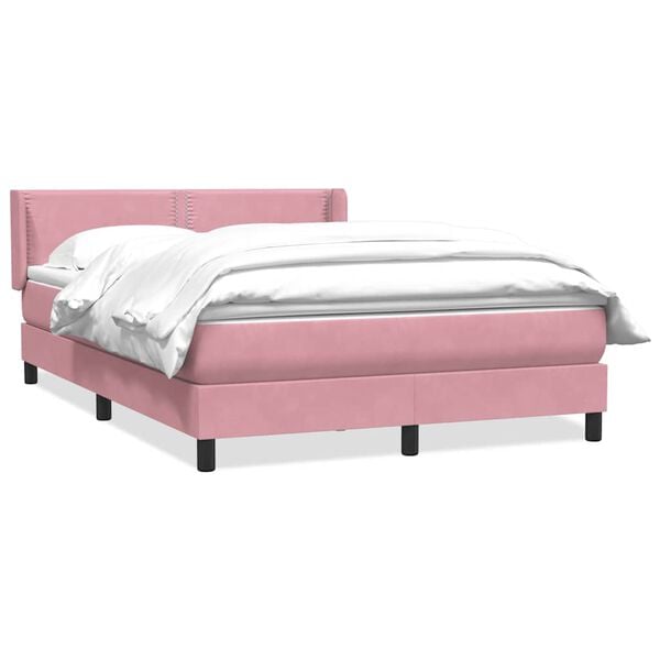 vidaXL Sommier &agrave; lattes de lit avec matelas rose 160x210 cm velours
