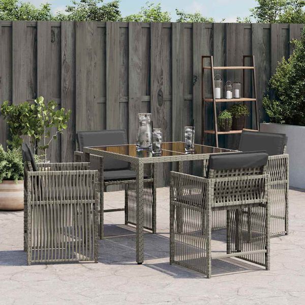 vidaXL Chaises de jardin avec coussins lot de 4 gris r&eacute;sine tress&eacute;e