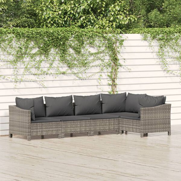 vidaXL Salon de jardin 5 pcs avec coussins Gris Résine tressée