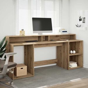 vidaXL Bureau avec lumi&egrave;res LED ch&ecirc;ne artisanal bois d'ing&eacute;nierie
