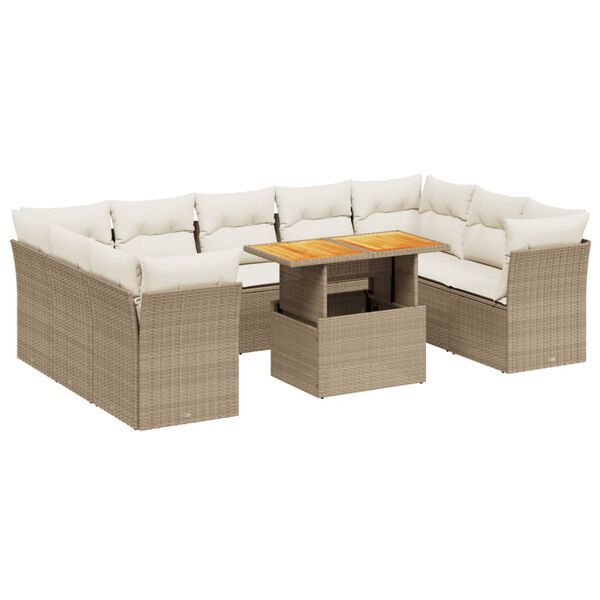 vidaXL Salon de jardin avec coussins 10 pcs beige r&eacute;sine tress&eacute;e