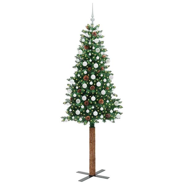 vidaXL Sapin de Noël mince Vert 210 cm PVC et bois de pin massif