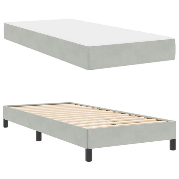 vidaXL Lit &agrave; ressorts avec matelas Gris clair 90 x 220 cm tissu