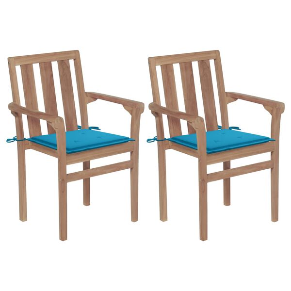vidaXL Chaises de jardin lot de 2 et coussins bleu Bois de teck massif