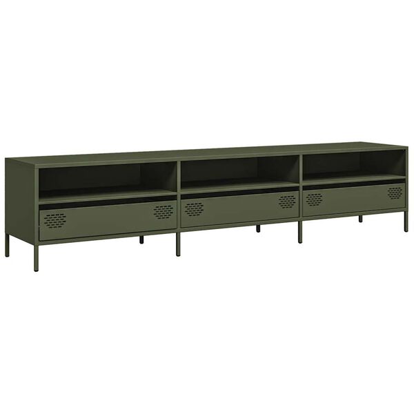 vidaXL Meuble TV vert olive 202x39x43,5 cm acier lamin&eacute; &agrave; froid