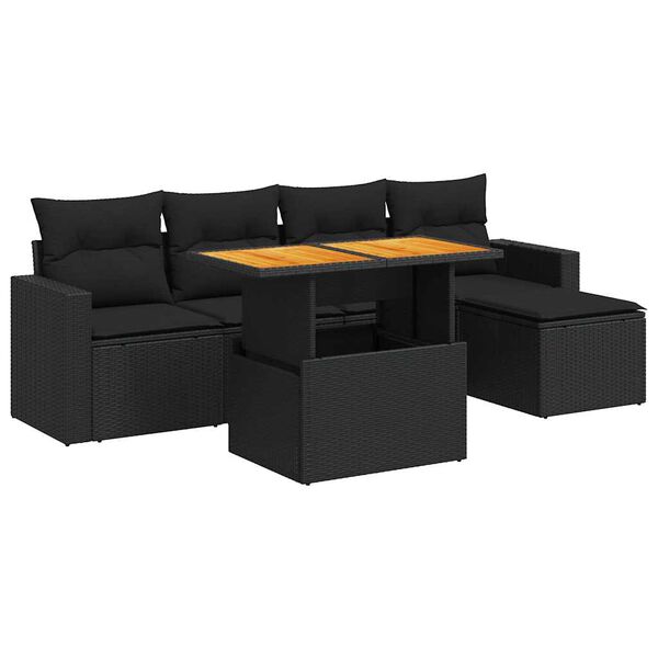 vidaXL Salon de jardin 6 pcs avec coussins noir r&eacute;sine tress&eacute;e