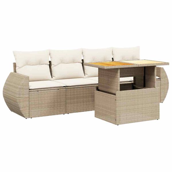 vidaXL Salon de jardin avec coussins 5 pcs beige r&eacute;sine tress&eacute;e