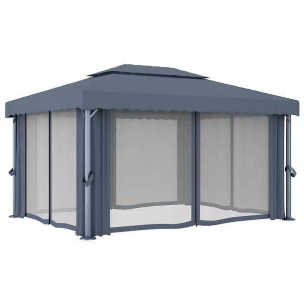 vidaXL Tonnelle avec rideau 4x3 m Anthracite Aluminium