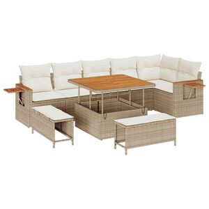 vidaXL Ensemble de canap&eacute; de jardin 9 pcs Beige polyrotin