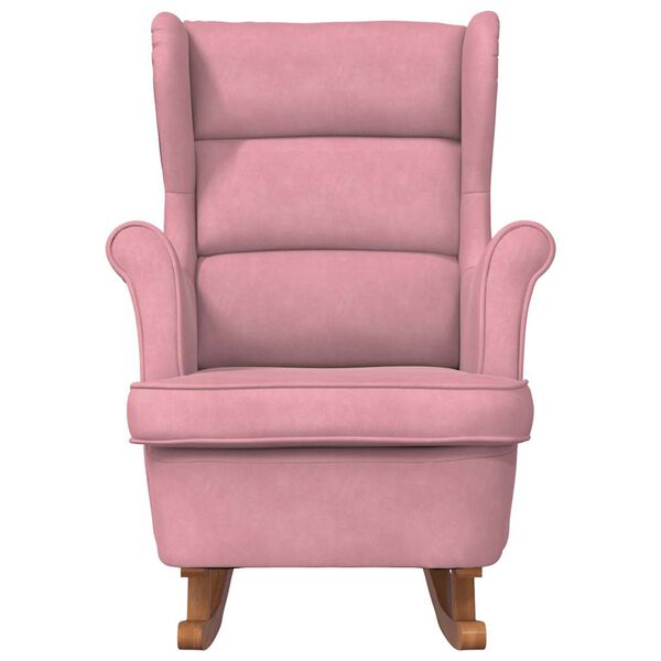 vidaXL Fauteuil &agrave; bascule &agrave; oreilles en velours rose bois massif
