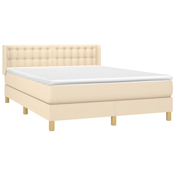vidaXL Sommier &agrave; lattes de lit avec matelas Cr&egrave;me 140x190 cm Tissu