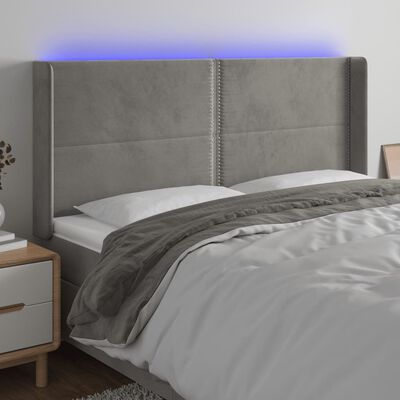 vidaXL Tête de lit à LED Gris clair 183x16x118/128 cm Velours