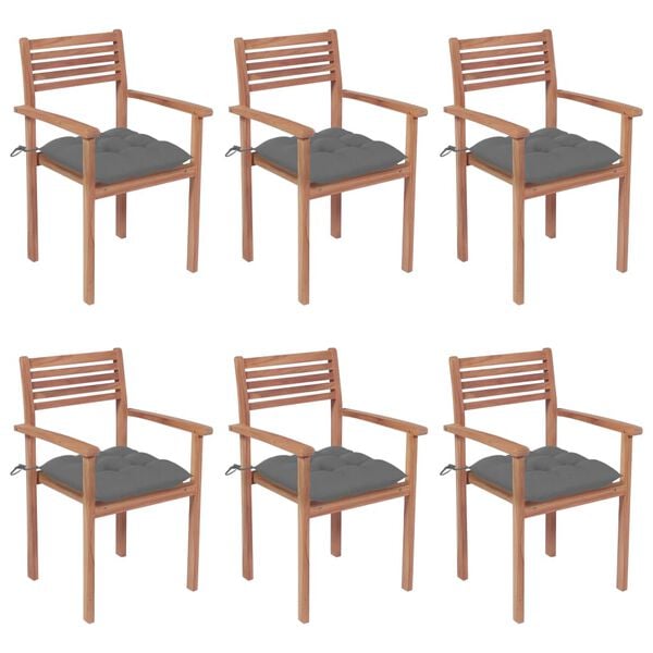 vidaXL Chaises de jardin empilables avec coussins lot de 6 Teck solide