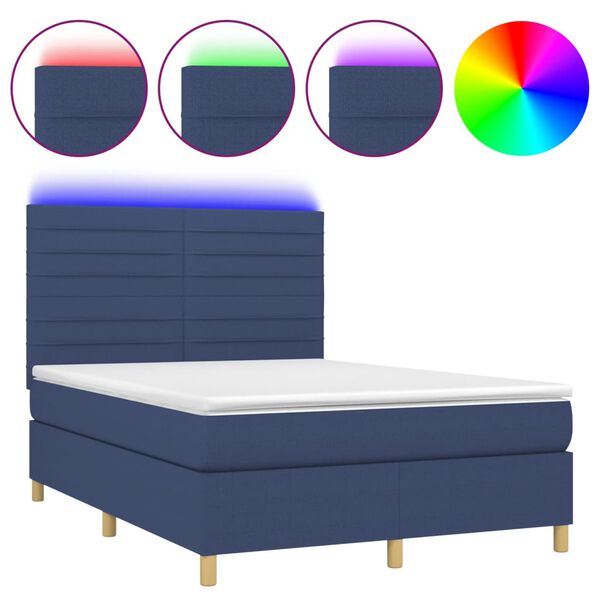 vidaXL Sommier &agrave; lattes de lit et matelas et LED Bleu 140x190 cm Tissu