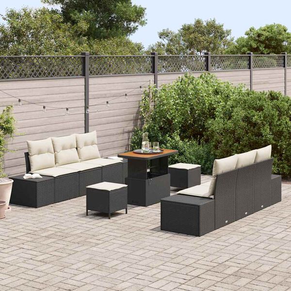 vidaXL Ensemble de canapé de jardin avec coussin 9 pcs Noir Poly rotin