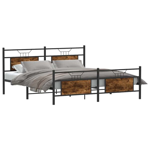 vidaXL Cadre de lit en m&eacute;tal sans matelas ch&ecirc;ne fum&eacute; 180x200 cm