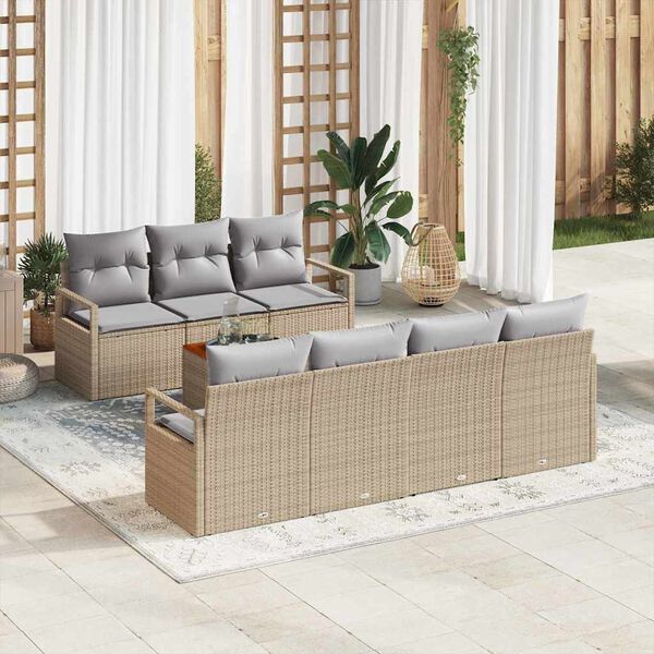vidaXL Ensemble de canap&eacute; de jardin avec coussin 8 pcs Beige polyrotin