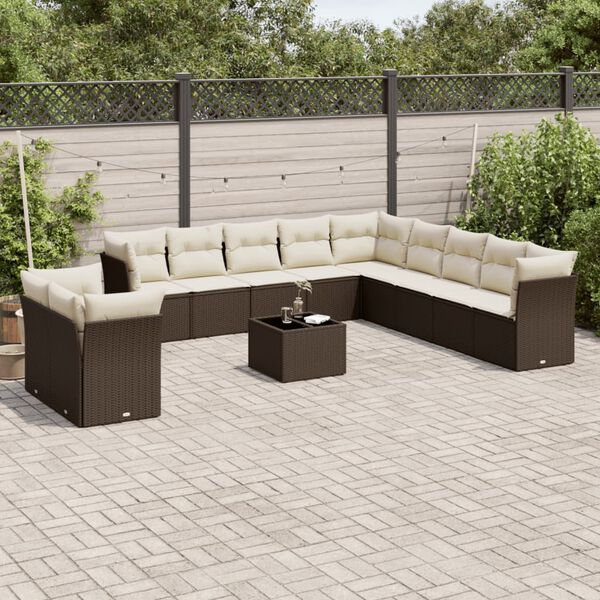 vidaXL Salon de jardin avec coussins 12 pcs marron r&eacute;sine tress&eacute;e