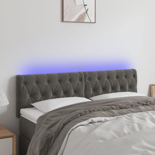 vidaXL T&ecirc;te de lit &agrave; LED Gris fonc&eacute; 144x7x78/88 cm Velours