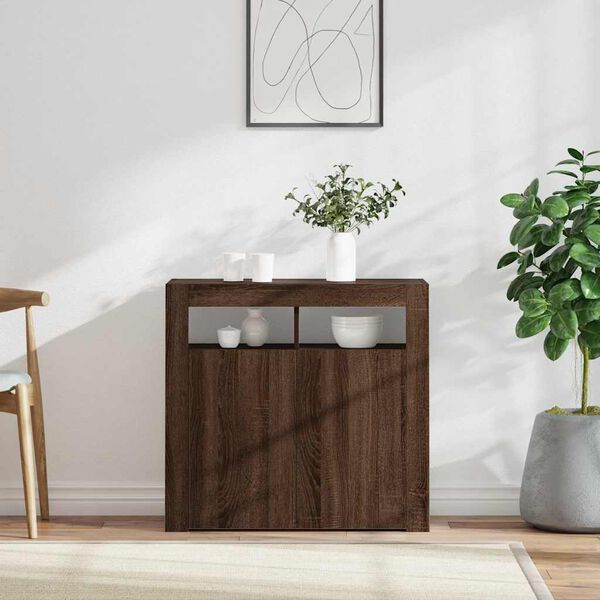 vidaXL Buffet avec lumières LED chêne marron 80x35x75 cm