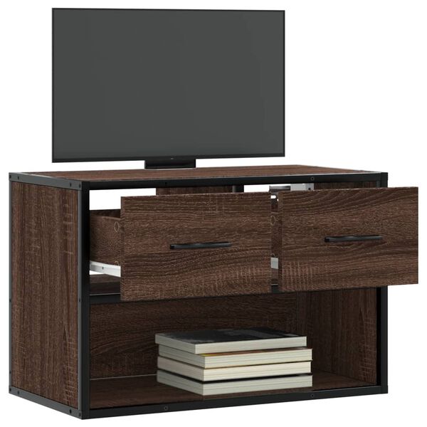 vidaXL Meuble TV ch&ecirc;ne brun 60x31x39,5 cm bois d'ing&eacute;nierie et m&eacute;tal