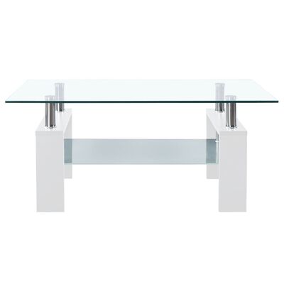 vidaXL Table basse Blanc et transparent 95x55x40 cm Verre trempé