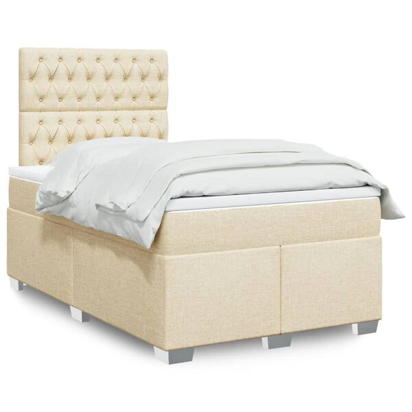 vidaXL Sommier &agrave; lattes de lit avec matelas cr&egrave;me 120x190 cm tissu