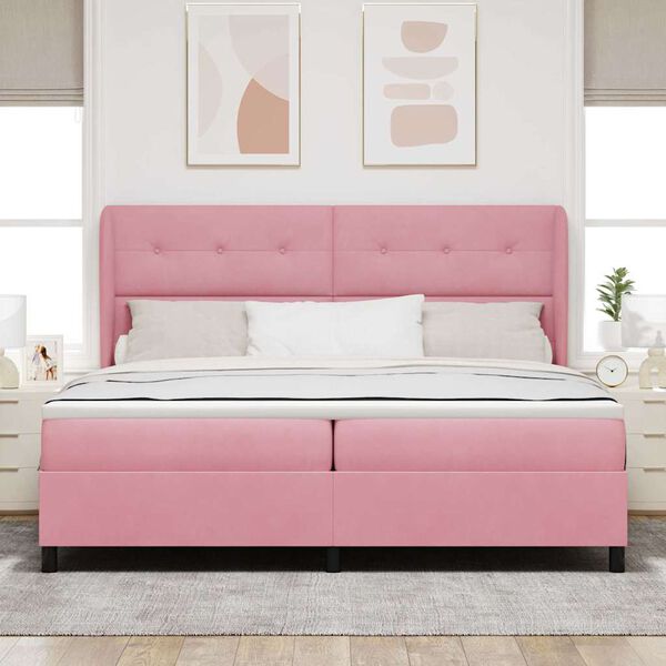 vidaXL Lit &agrave; ressorts avec matelas Rose 200 x 200 cm Polyester