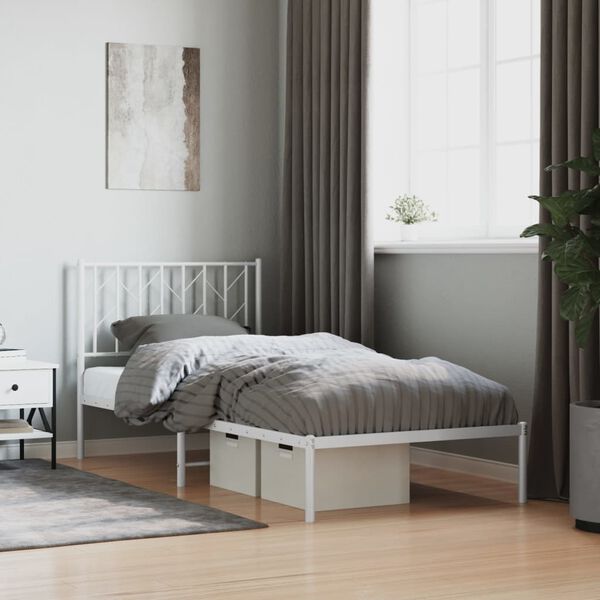 vidaXL Cadre de lit m&eacute;tal sans matelas avec t&ecirc;te de lit blanc 90x190cm