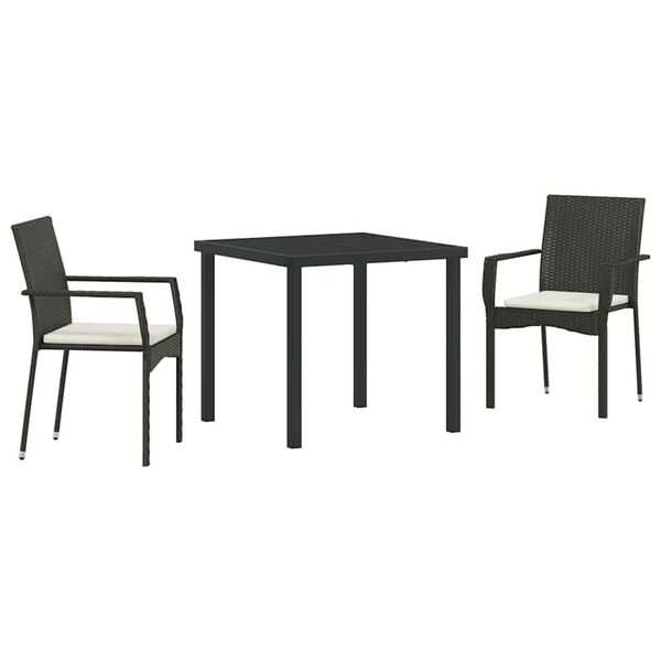 vidaXL Ensemble de salle à manger pour jardin 3 pcs Noir polyrotin