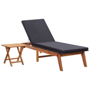 vidaXL Chaise longue avec table R&eacute;sine tress&eacute;e et bois d'acacia massif