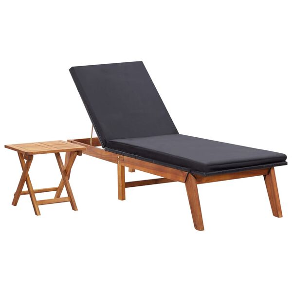 vidaXL Chaise longue avec table R&eacute;sine tress&eacute;e et bois d'acacia massif