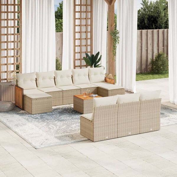 vidaXL Salon de jardin 11 pcs avec coussins beige r&eacute;sine tress&eacute;e
