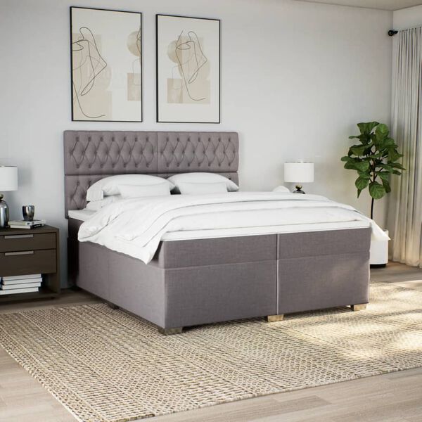 vidaXL Sommier &agrave; lattes de lit avec matelas Taupe 200x200 cm Tissu