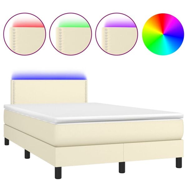 vidaXL Sommier à lattes de lit avec matelas et LED Crème 120x200 cm